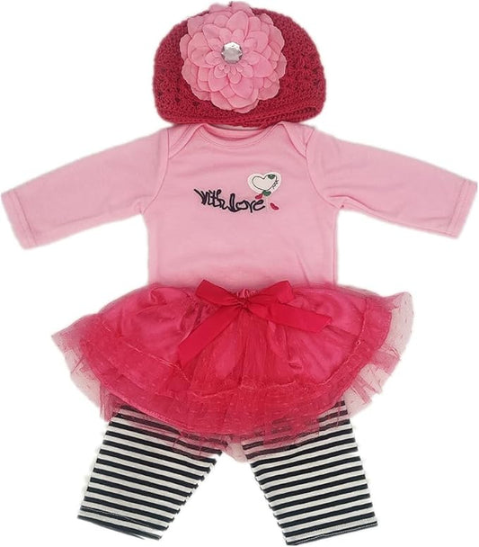 Pink Reborn Baby Doll Clothes 5pcs Set Outfit Accessories for 17-22 Inch Newborn Baby Doll Girl