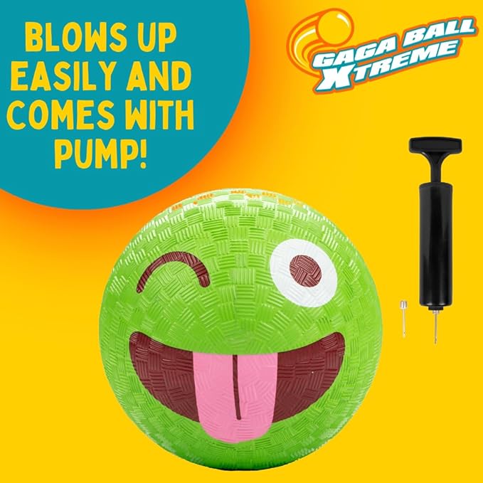 Silly Faces Playground Balls for Kids – 5 Inch Gaga Balls (4 Pk w Air Pump) – Durable Rubber Balls for Dodgeball, Handball, 4 Square, Outside School Recess Games, Kickball - Kids Easter Basket Stuffer