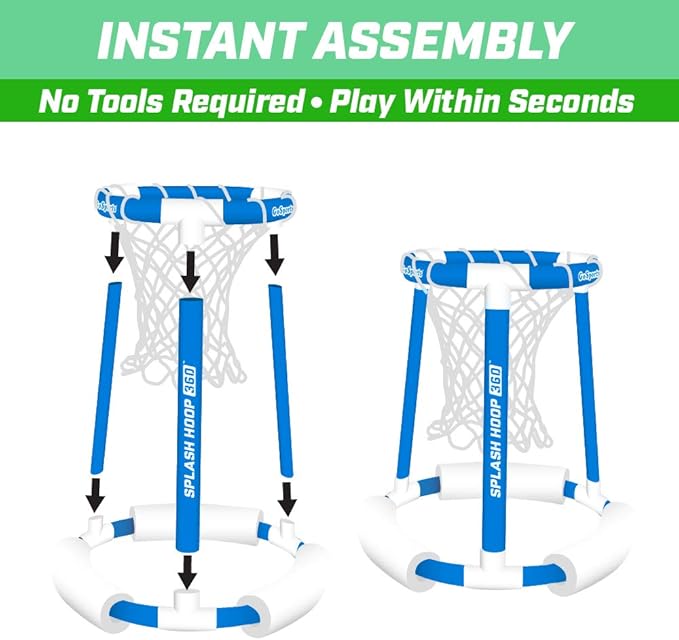 GoSports Splash Hoop 360 Floating Pool Basketball Game - Choose Red or Blue - Includes Hoop, 2 Balls and Pump