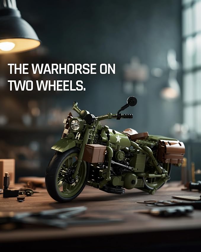 Nifeliz Motorcycle WLA Model Toy for Adults, Classic Military Bike Building Set with Authentic Features, Collectible Display Gift (833 PCS, NF10333)