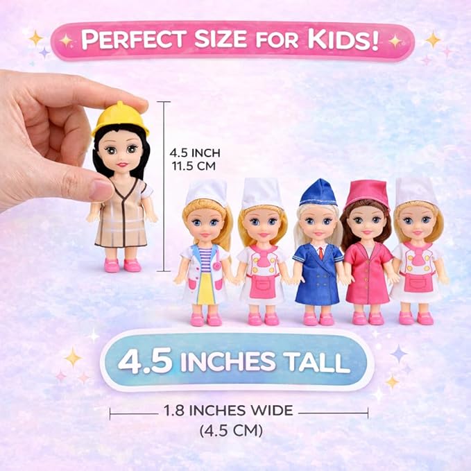 Liberty Imports Little Career Toddler Dolls with Dresses, Girls Imaginative Pretend Play Mini Small Dolls with Outfits for Chef, Doctor, Pilot, Engineer, Teacher & Baker (Career)