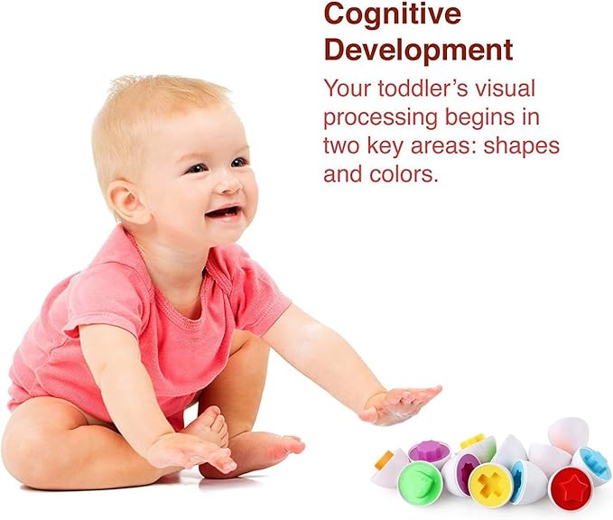VUIYA Toddler Toys - Color Matching Egg Set - Educational Color, Shapes and Sorting Recognition Skills - Puzzle for Kid Baby Boy Girl, Easter Basket Gift (6 Eggs)