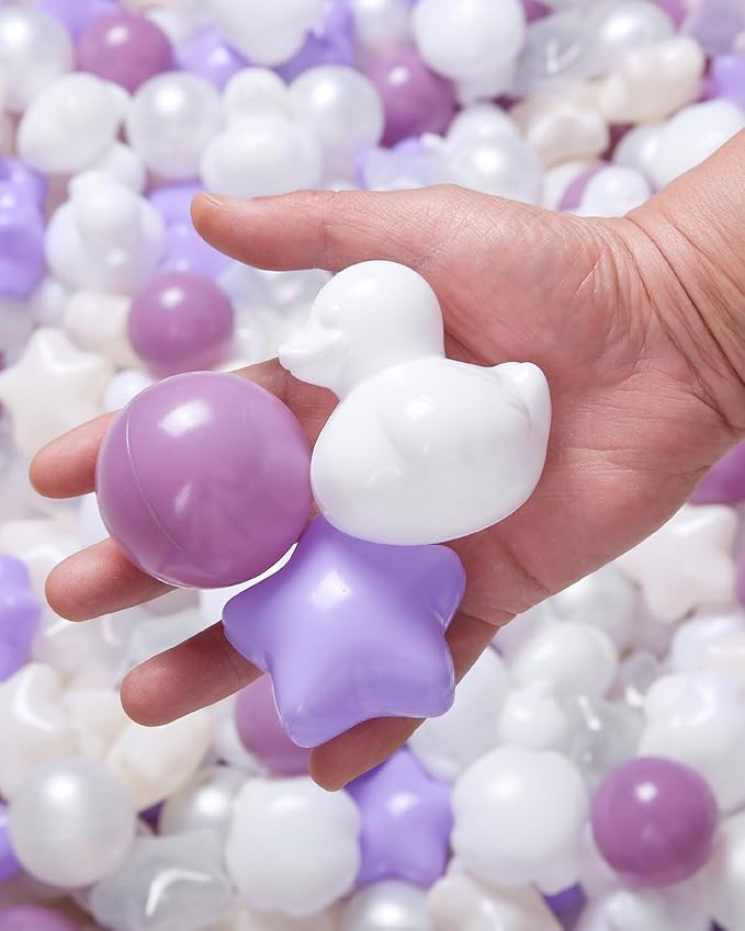 TRENDPLAY Ball Pit Balls Shapes Pastel, Duck Star Shape Non Toxic for Toddlers Kids Baby Girls Boys Dogs Soft Play,Party, 50 100 200