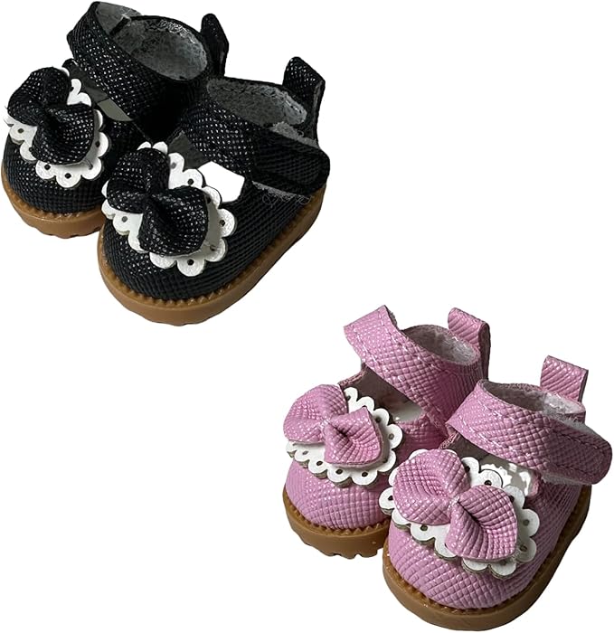 Premium Doll Shoes for Lububu, 15cm 17cm Dolls Accessories, Mini Leather Shoes Fashion Dress Up Doll Shoes Replacement (2, Mary Jane - Black & Pink)