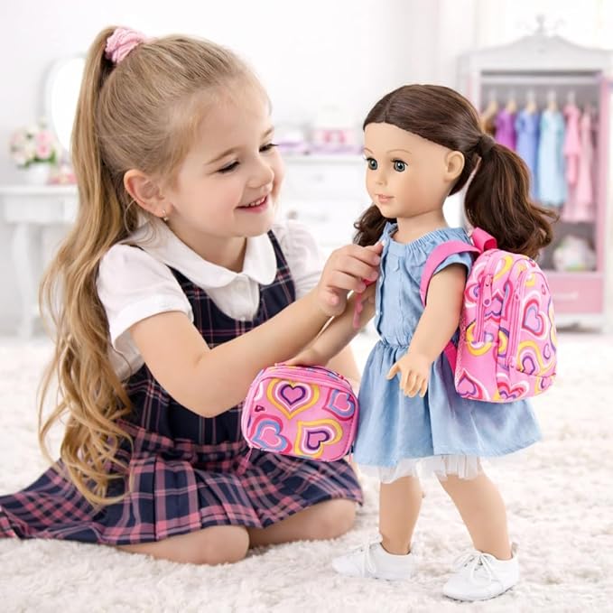 Emily Rose 18-Inch Doll School Essentials 18-Piece Set – Backpack, Lunch Box, Working Calculator & Pretend Food | Premium Back-to-School Playset Compatible with American Girl Dolls
