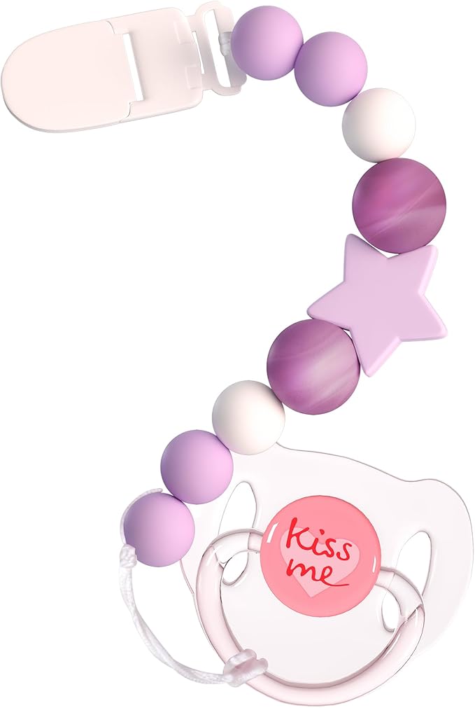 Aori Pacifier Clips for Rebron Baby Dolls Holders Silicone Chain with Magnetic Pacifier -Purple