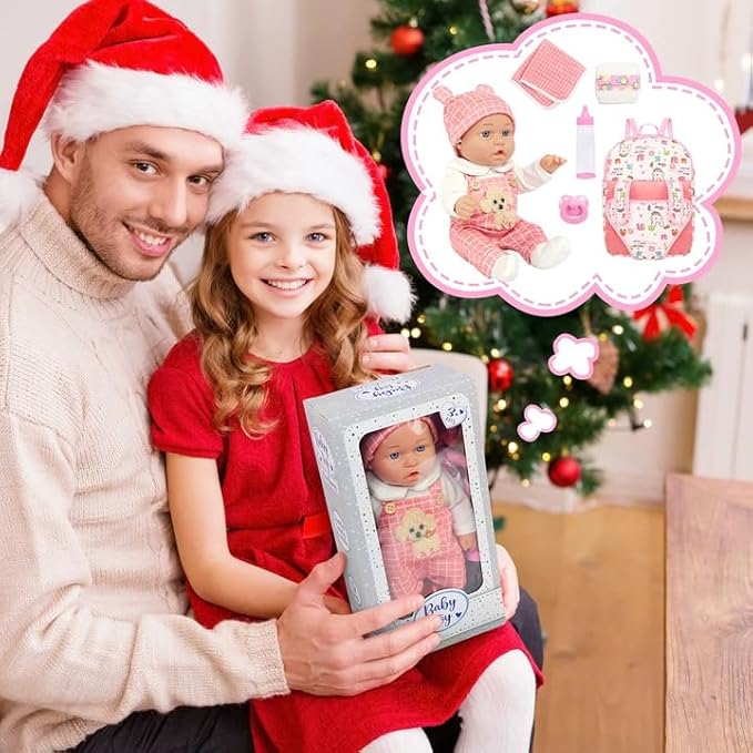 UNICORN ELEMENT 12" Baby Dolls with Backpack Carrier,12 Inch Baby Doll Accessories Cute Hat Pacifier Bottle Diaper Doll Playset for 3+ Year Old Kids