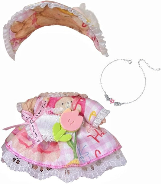 Used for Labubu Doll Outfit Clothes Designer Set,Compatible with Labubu Clothe Accessories for Doll (Pink tulip-0425)