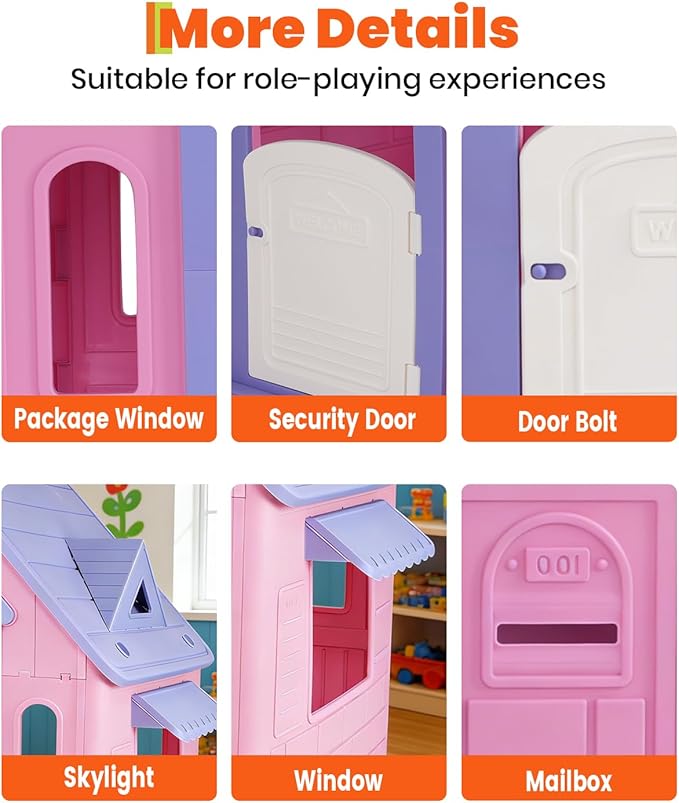 Kids Playhouse Cottage – 4-in-1 Activity Center with Magnetic Dartboard, Basketball Hoop, Soccer Goal & Ring Toss – Spacious Indoor/Outdoor Game House for Toddlers