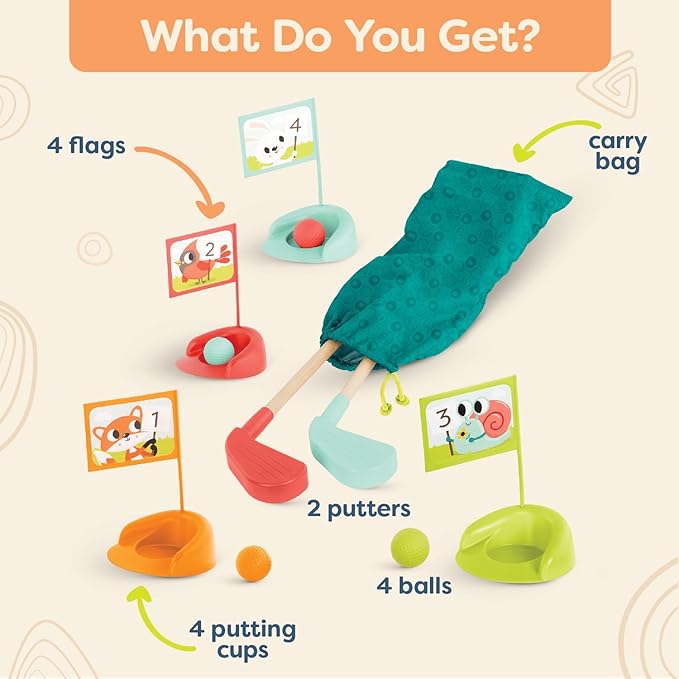 B. toys – Wooden Golf Set for Toddlers with Storage Bag – Sports & Outdoors Pretend Play Toy – 15 Pieces Set – 3+ Years