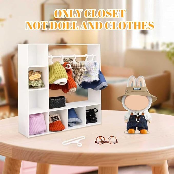 Doll Clothes Closet/Wardrobe Large Plus 10 Hangers, Doll Accessories Display Box, Clothes Storage for Figures, Portable Storage for Fashion Doll Clothes, Gift (White)