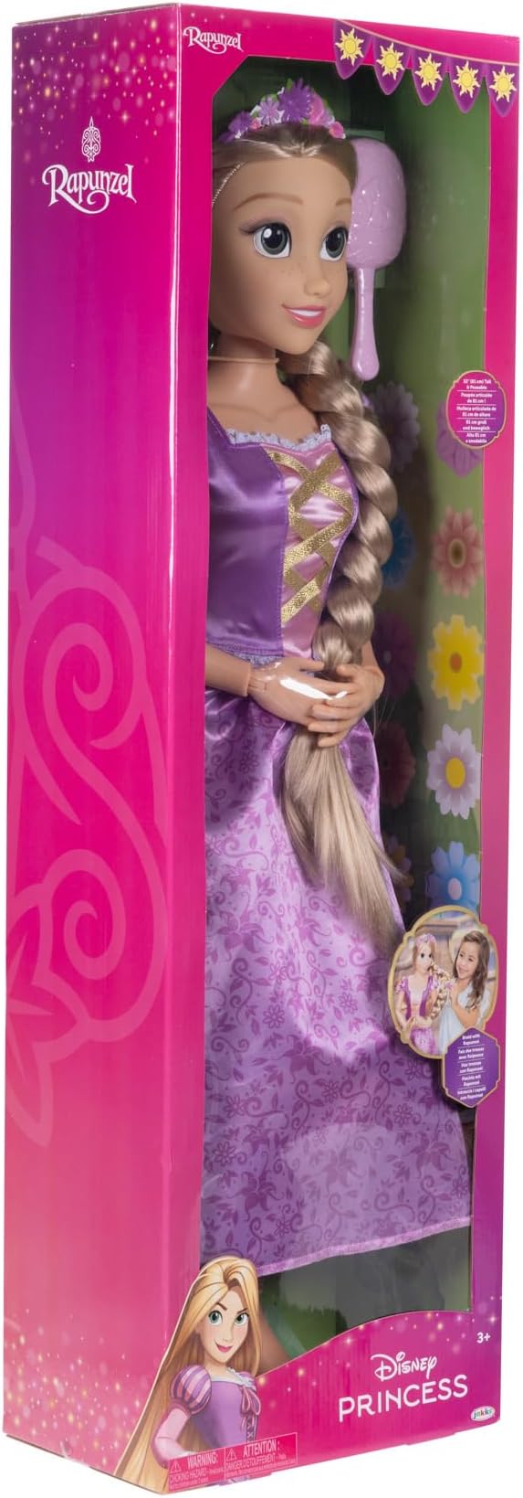 Disney Princess Rapunzel Doll Playdate 32” Tall & Poseable, My Size Articulated Doll in Purple Dress, Comes with Brush to Comb Her Long Golden Hair, Flower Garland Hairband & Hair Pins