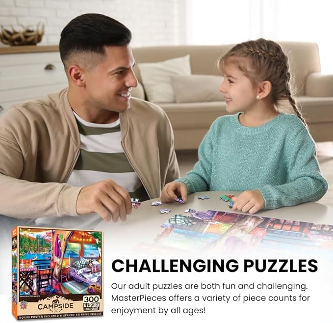 MasterPieces 300 Piece EZ Grip Jigsaw Puzzle - Glamping Style - 18"x24" - Jigsaw Puzzle with Vibrant Artwork and Durable Pieces - Fun Family Activity, Brain Challenge, and Educational Entertainment