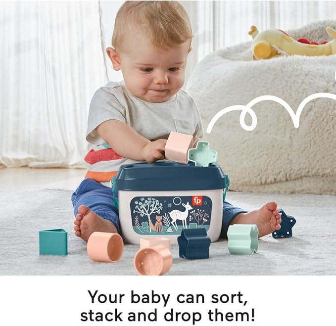 Fisher-Price Baby's First Blocks – Navy Fawn, Set of 10 Blocks for Stacking and Sorting Play for Infants Ages 6 Months and Older (Amazon Exclusive)