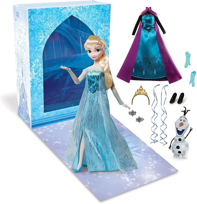 Disney Store Official Elsa Story Doll (Blue Dress) - 11 Inches - Includes Coloring Book and Additional Dress, Princess Doll in Classic Outfit, Disney Princess Toys for Girls