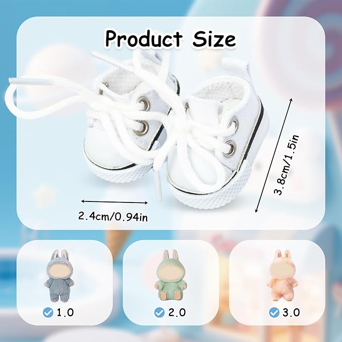 Mini Doll Shoes, 1 Pair Cute Lace Up Canvas Sneakers Compatible for 17cm/15cm Doll Shoes Toy Outfit Accessories (White)