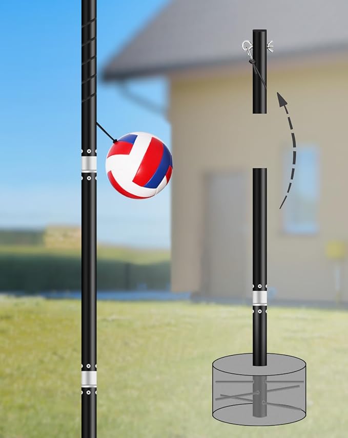 Outdoor Tetherball Game Set for Whole Family - Rust-Resistant Aluminum Poles, 11Ft Adjustable Height, Diameter 1.2Inch Stable Design with Complete Accessories & DIY Concrete Base