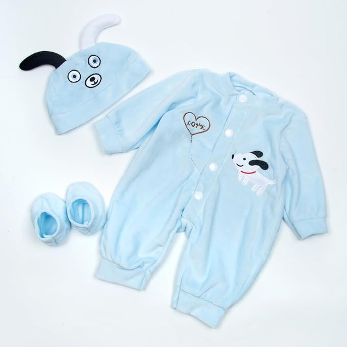 Reborn Baby Doll Clothes Blue Puppy 3 Pcs Set for 17-20 Inch Baby Doll Clothes Outfits Accessories Newborn Boy&Girl