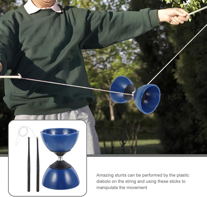 ibasenice Chinese Yo-Yo Diabolo Set with Hand Sticks - Durable Rubber Juggling Toy for Beginners & Kids - Traditional Skill Game for Outdoor Play and Fitness, Blue (4.72 x 3.34 inches)