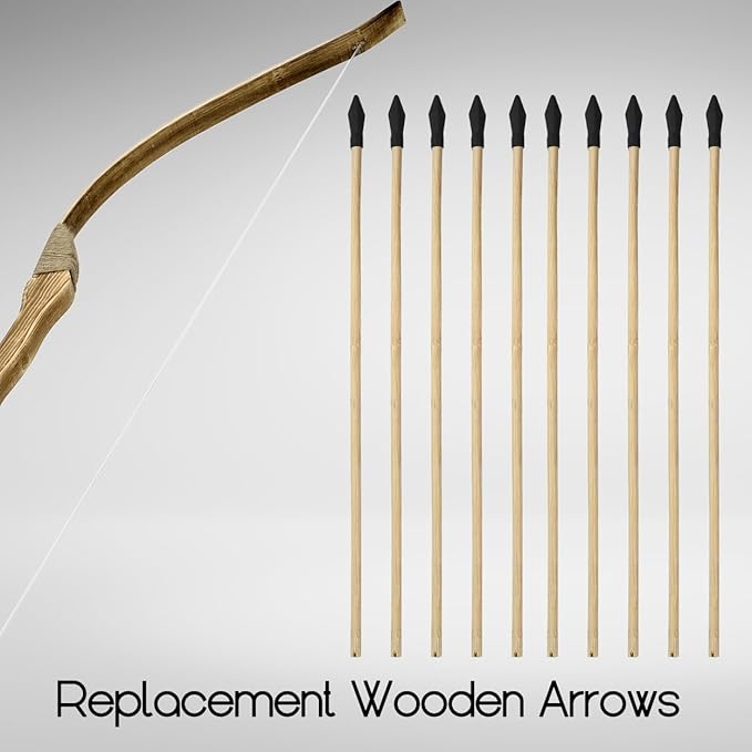 10 Pcs Wooden Arrows Soft Rubber Tips, 17 Inch Handmade Wooden Toy Arrow for Kids and Beginners, Archery Bows Outdoor Play Cosplay Costume Decoration