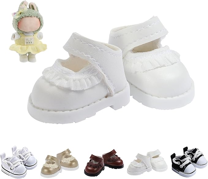 Premium Doll Shoes for Lububu, Cute Doll Shoes for 4-7in Dolls, Ideal for Lububu Outfits(White Leather Shoes)