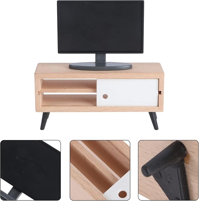 Toyvian 1/12 Scale Dollhouse Miniature Tv Dollhouse Living Room Television Mini Tv Cabinet Doll House Furniture Tiny Set for Furniture Decor Accessories