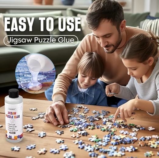 YAKAMOZ Clear Jigsaw Puzzle Glue with Precision Applicator – Non-Toxic, Quick Dry & Water-Soluble for Puzzles up to 10000 Pieces (400ML)