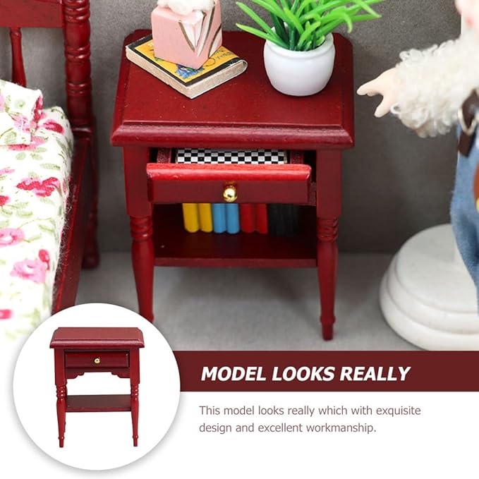 Toyvian Miniature Bedside Table 1 12 Scale Dollhouse Nightstand Model Mini Furniture Accessory for Doll House Decor 2.59X2.08X1.61 Inch