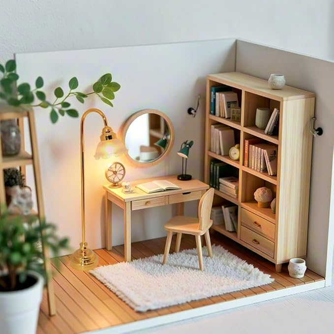 2 pcs Dollhouse Miniature Floor Lamps, 1:12 Scale LED Battery Operated Dollhouse Lights for Dollhouse Accessories