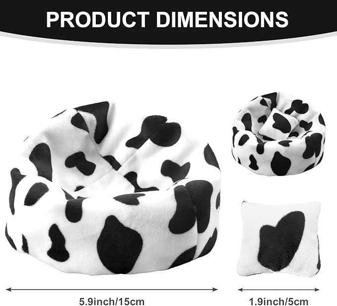 Doll Car Seat Compatible with Labubu, Handmade Bean Bag Chair for 5.9-6.7 inch Doll, Anti-Slip Bottom, Cute Doll Accessories for Display, Fans&Collectors Gifts, Durable Corduroy Fabric (Cow Print)