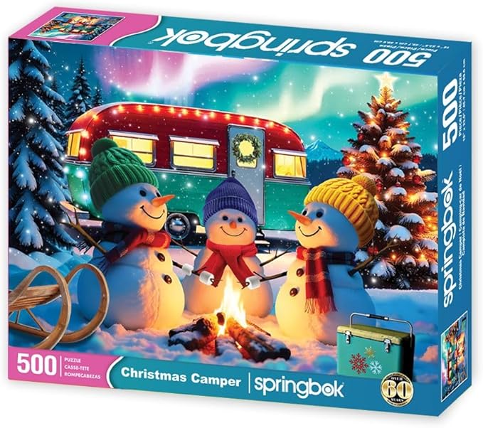 Springbok Christmas Campers 500 Piece Puzzle for Adults and Families - Snowmen Love Camping in The Cold