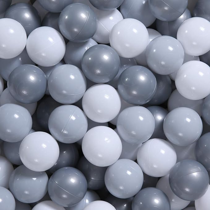 GOGOSO Ball Pit Balls for Toddler, Baby Plastic Playballs Kids Soft Pastel Pelotas Non-Toxic BPA-Free Gray+Pearl Gary+ White, 200 Balls