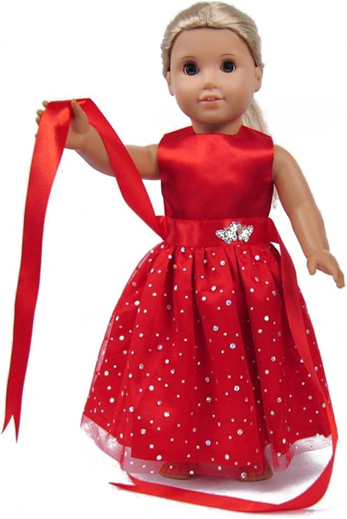 18 inch Girl Doll Clothes and Accessories - Beautiful Red Dress with Dots Outfit for 18 Inch Dolls