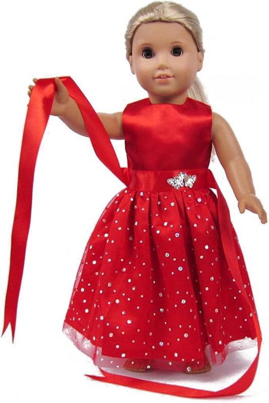 18 inch Girl Doll Clothes and Accessories - Beautiful Red Dress with Dots Outfit for 18 Inch Dolls