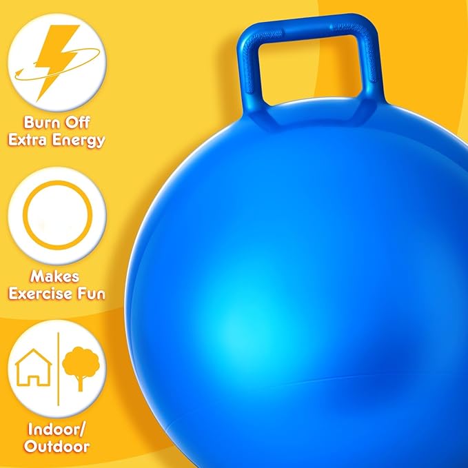 Lewtemi 3 Pcs 31 Inch Bouncing Ball with Handle, Outdoors Hopper Jumping Hopping Ball and Air Pump for Sports Exercise (Red, Blue, Yellow)