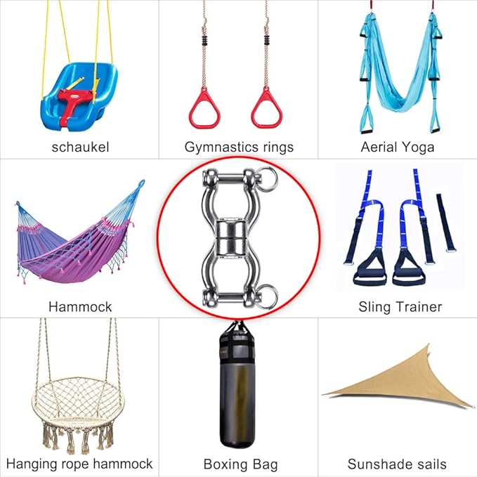 SELEWARE Silent Bearing Swing Swivel, 360° Rotational Device Hanging Accessory with Removeable Buckle for Tree Swing, Hammock Chair, Climbing Rope, Yoga, Kids Swing Swivel 1201LB Capacity