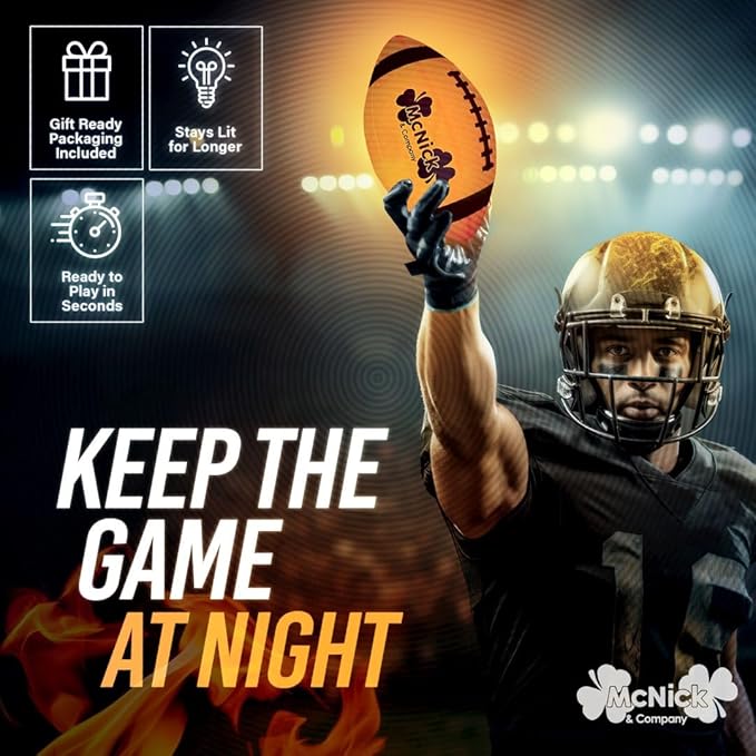MCNICK & COMPANY Glow in The Dark Football – Ultra Bright LED Light-Up Ball with Pump & Long Battery Life – Fun Gift for Kids, Teens & Adults
