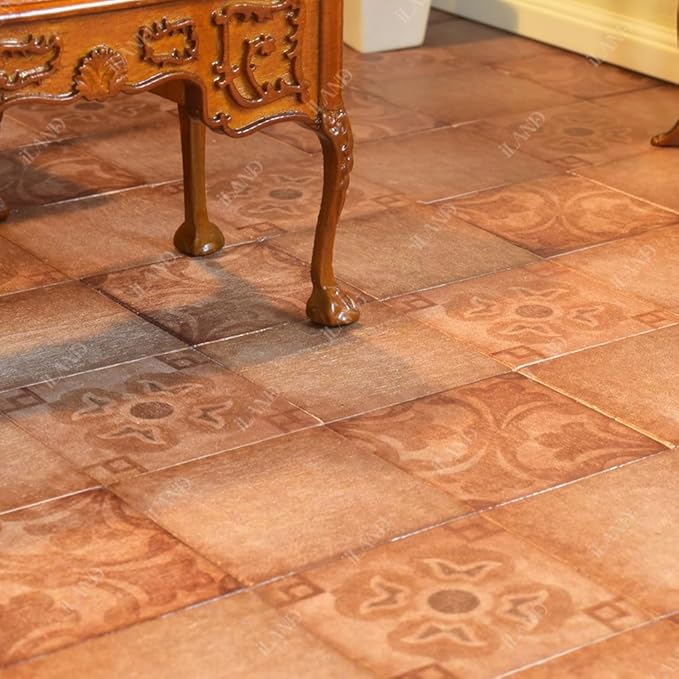 iLAND Dollhouse Flooring on 1/12 Scale 1/6 Scale, Miniature Dollhouse Accessories, 30pcs Double-Sided Dollhouse Floor Tiles (Classical Inlays & Marbling Pattern)