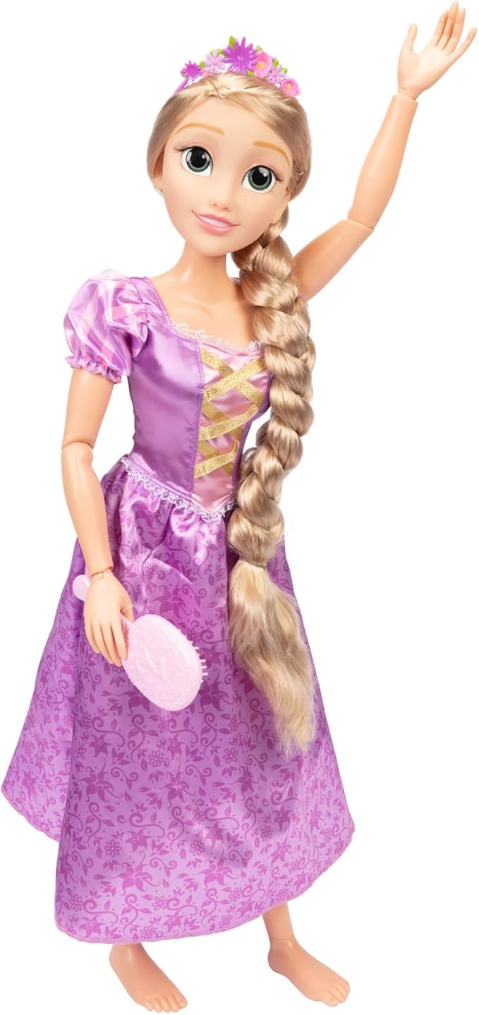 Disney Princess Rapunzel Doll Playdate 32” Tall & Poseable, My Size Articulated Doll in Purple Dress, Comes with Brush to Comb Her Long Golden Hair, Flower Garland Hairband & Hair Pins