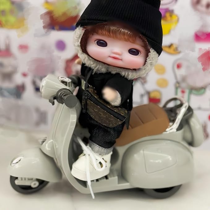 Liotww Motorcycles Scooter Toy Doll - with Light and Music, Cute Have a Seat Doll Accessories, Decor Desktop Ornaments for Collectors (Gray)