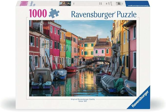Ravensburger - Burano, Italy - 1000 Piece Jigsaw Puzzle - Stunning, Vivid Imagery of Gondolas & Canal-Side Homes - Colorful Water Scene - Ideal Gift - Frameable Art - Puzzles for Adults