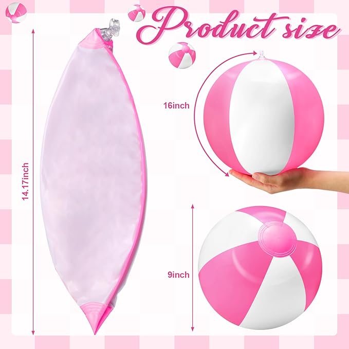 24 Pack 16 Inch Pink and White Inflatable Beach Balls Bulk PVC Beach Balls Blow up Water Games Toys for Kids Summer Swimming Pool Party Favors Hawaiian Tropical Theme Party Supplies