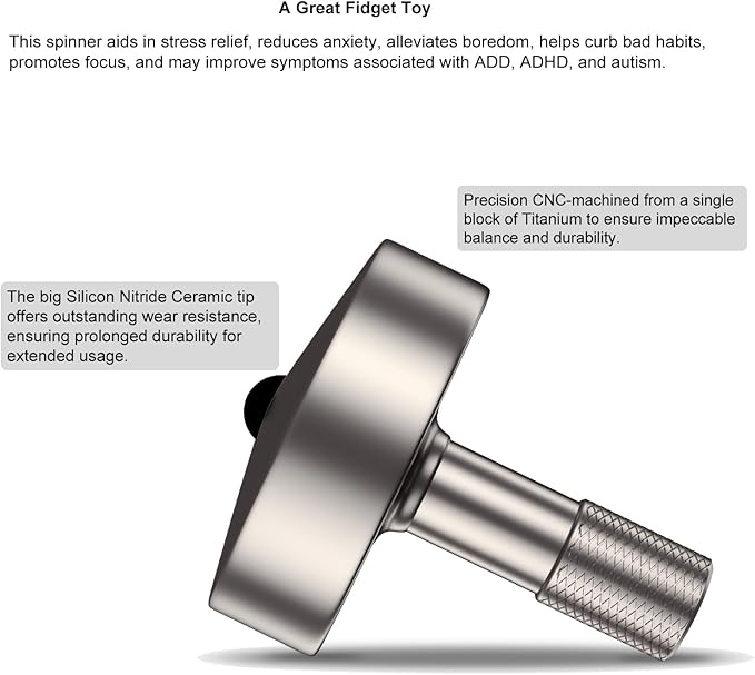 DjuiinoStar Premium Titanium Spinning Top: Lengthened Stem, Easy to Twirl, High Performance (4-7 Minutes), CNC Machined, Great Time Killer, EDC Fidget Toy DST-817