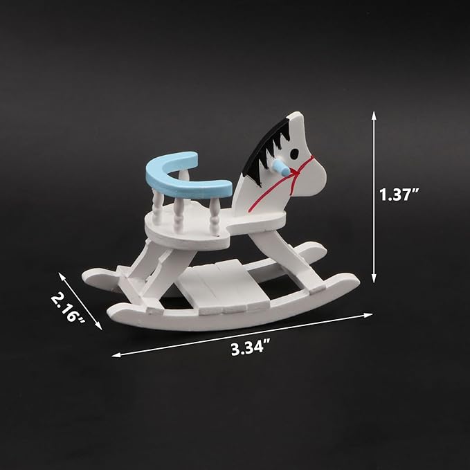 Dollhouse Miniature Rocking Horse Chair 1:12 Scale Wooden Accessories Cute Cockhorse Dollhouse Furniture Decoration Model Baby Room (Blue)