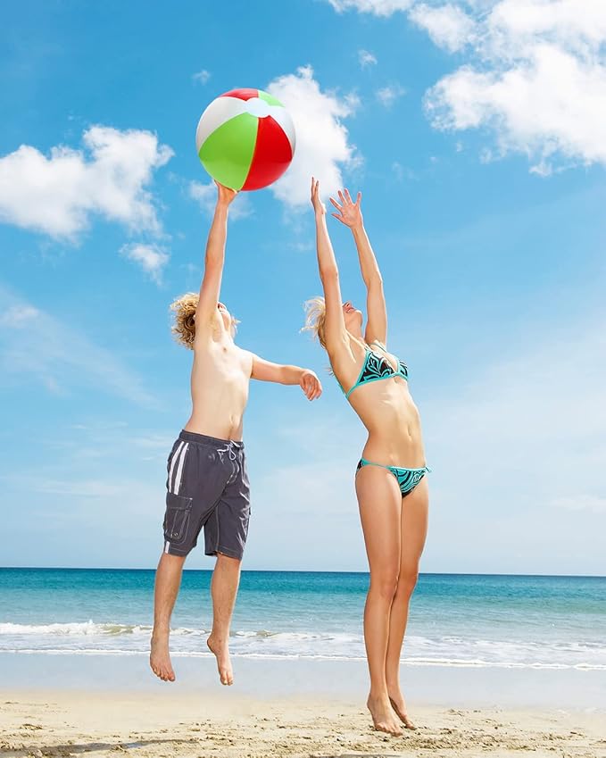 PENTA ANGEL Beach Balls 2PCS 12 Inch Inflatable/Blow Up Classic Rainbow Color Summer Swimming Pool Party Favors Water Toy Beachball for Women Men Adults Playing
