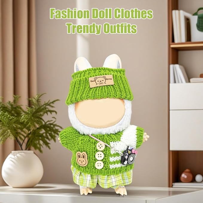 Clothes for Lububu 17cm Dolls(NO Doll) for Lububu Doll Outfits with Accessories Suit for Lububu Cute Stylish Dress Up Set Easter Gifts Green