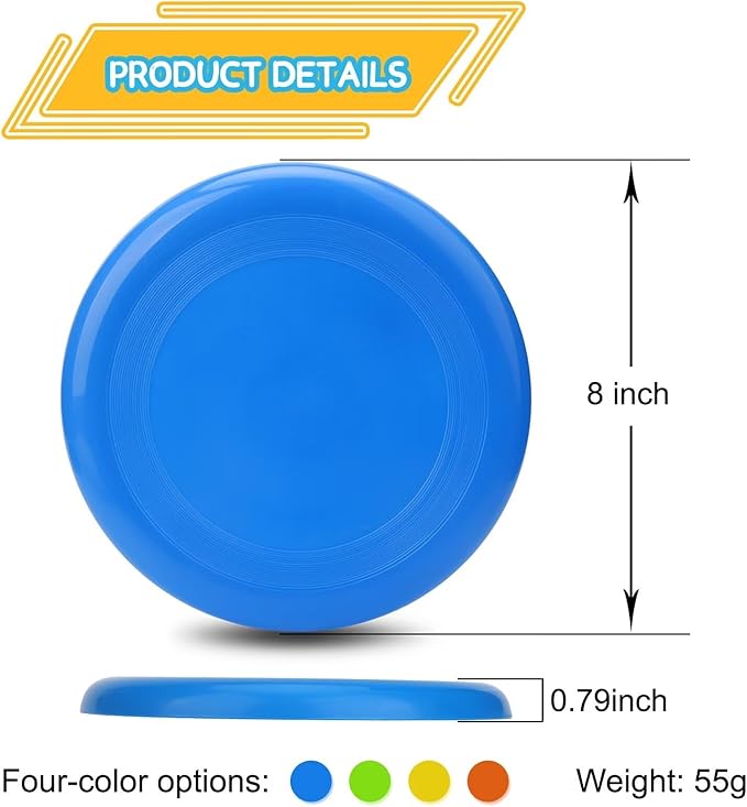 8" Flying Disc Sport Trainning Disc Toy, Beach Toy Outdoor Accessories for Backyard Lawn Park, Birthday Gift Set for Kids Boys Girls, Throwing and Catching Activities (8 Pack)