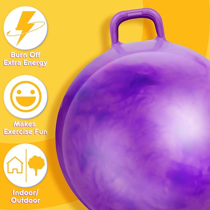 Lewtemi Hopper Ball, Hopping for Adults, 18 Inch Bouncing Ball Hippity with Handle Rubber Hop, Jumping Exercise with Air Pump for Outdoors Games(Gradient Purple,22 Inch)
