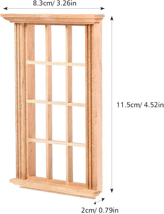 SOIMISS 2pcs Mini Dollhouse Windows 1/12 Scale Wooden Window Frames Miniature Models for Dollhouse Decoration and Display