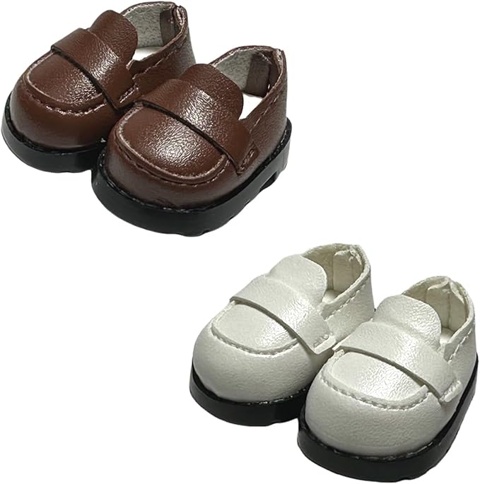 Premium Doll Shoes for Lububu, 15cm 17cm Dolls Accessories, Mini Leather Shoes Fashion Dress Up Doll Shoes Replacement (2, Loafer - White & Brown)